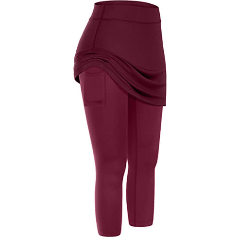 Women Tennis Skirted Leggings Pockets Elastic Sports Yoga Capris Skirts Legging - ROUTINE FASHION